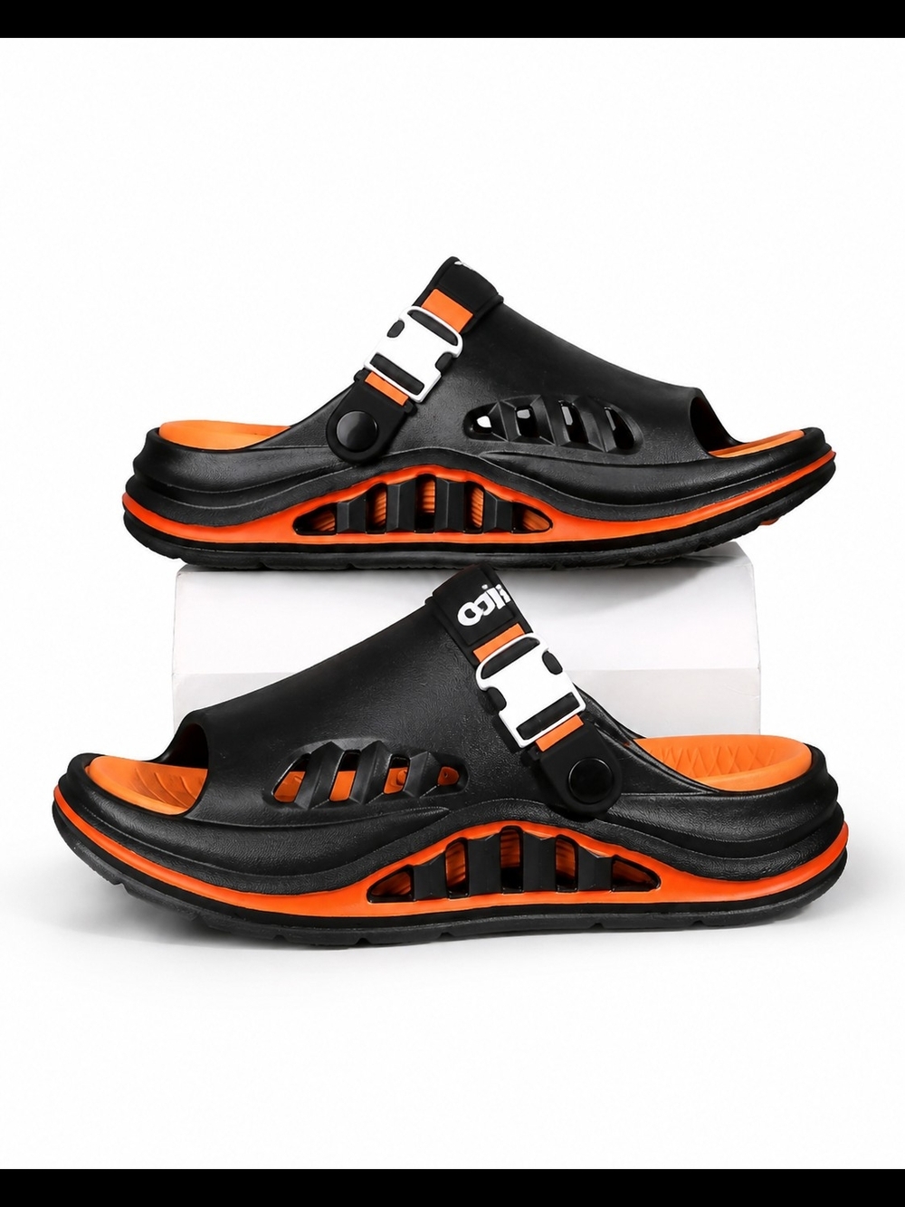 one clothing Black and Orange Men's Slide Sandals